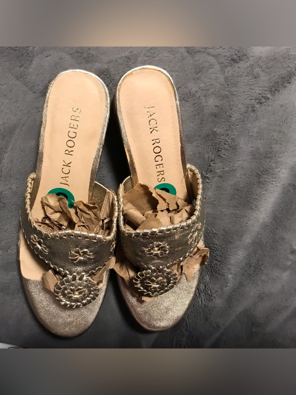 Jack Rogers Metallic Platinum Leather Slide Wedge Platform Sandals Sz US 8 NWOT